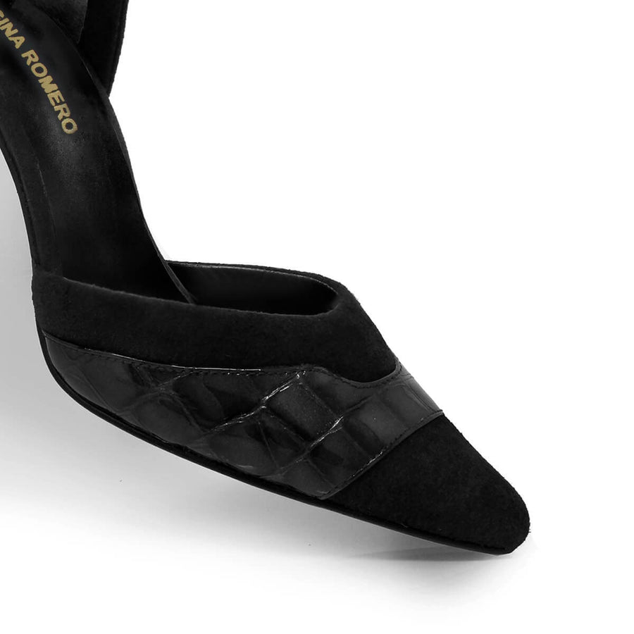 RANIA 75 - Negro Regina Romero Zapato Zapatilla Tacon Alto Para Dama en Piel