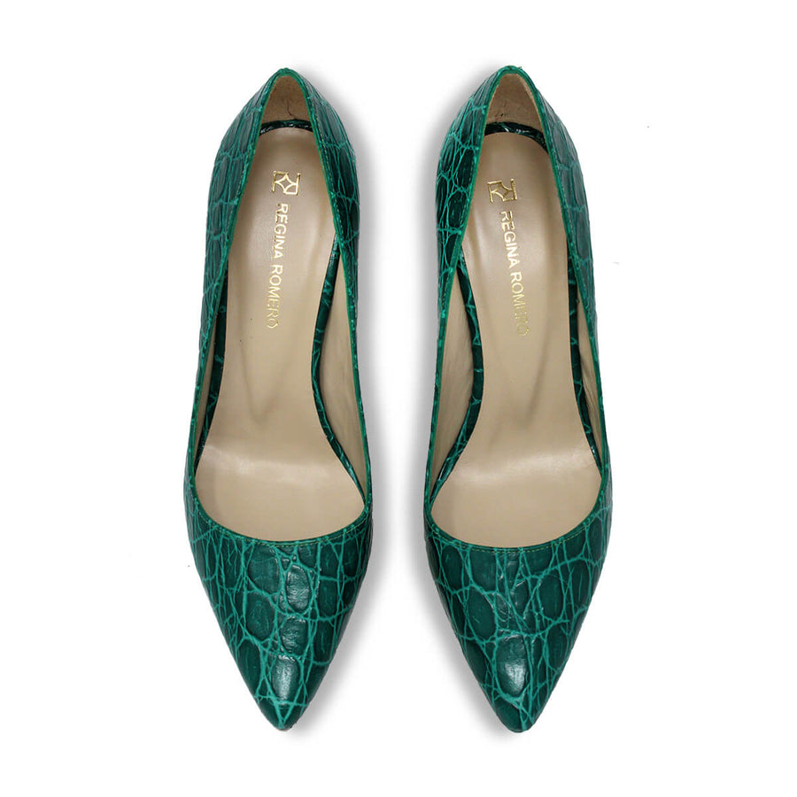 REGINA PUMP 75 - Verde Jade Regina Romero Zapato Zapatilla Tacon Alto Para Dama en Piel