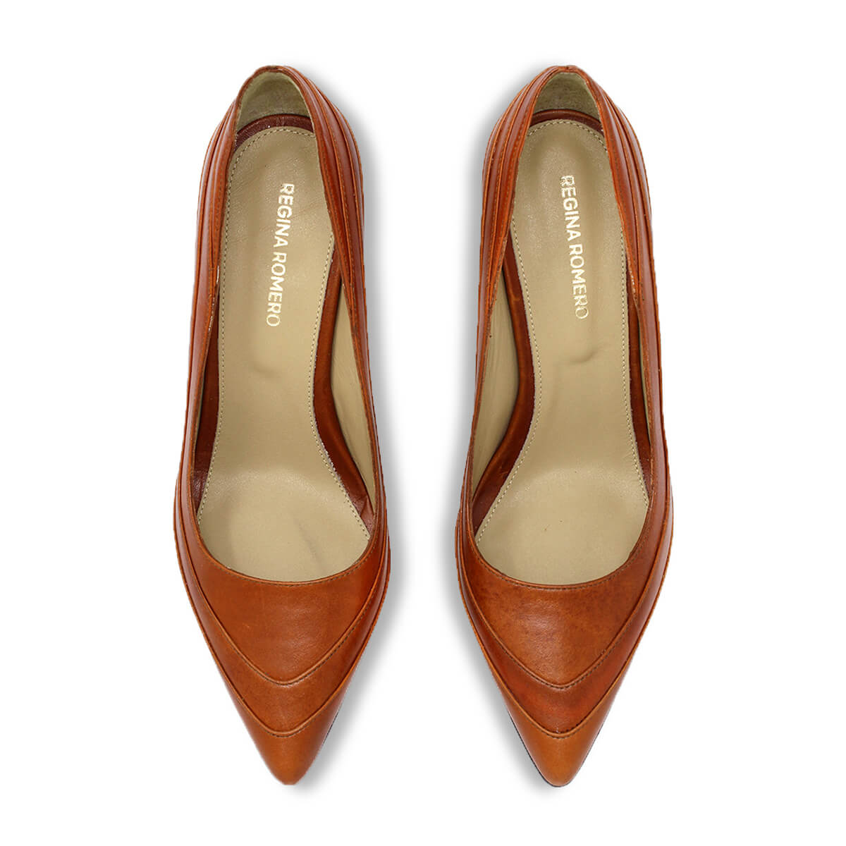 ROUS 75 - Tan Regina Romero Zapato Zapatilla Tacon Alto Para Dama en Piel