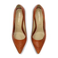 ROUS 75 - Tan Regina Romero Zapato Zapatilla Tacon Alto Para Dama en Piel