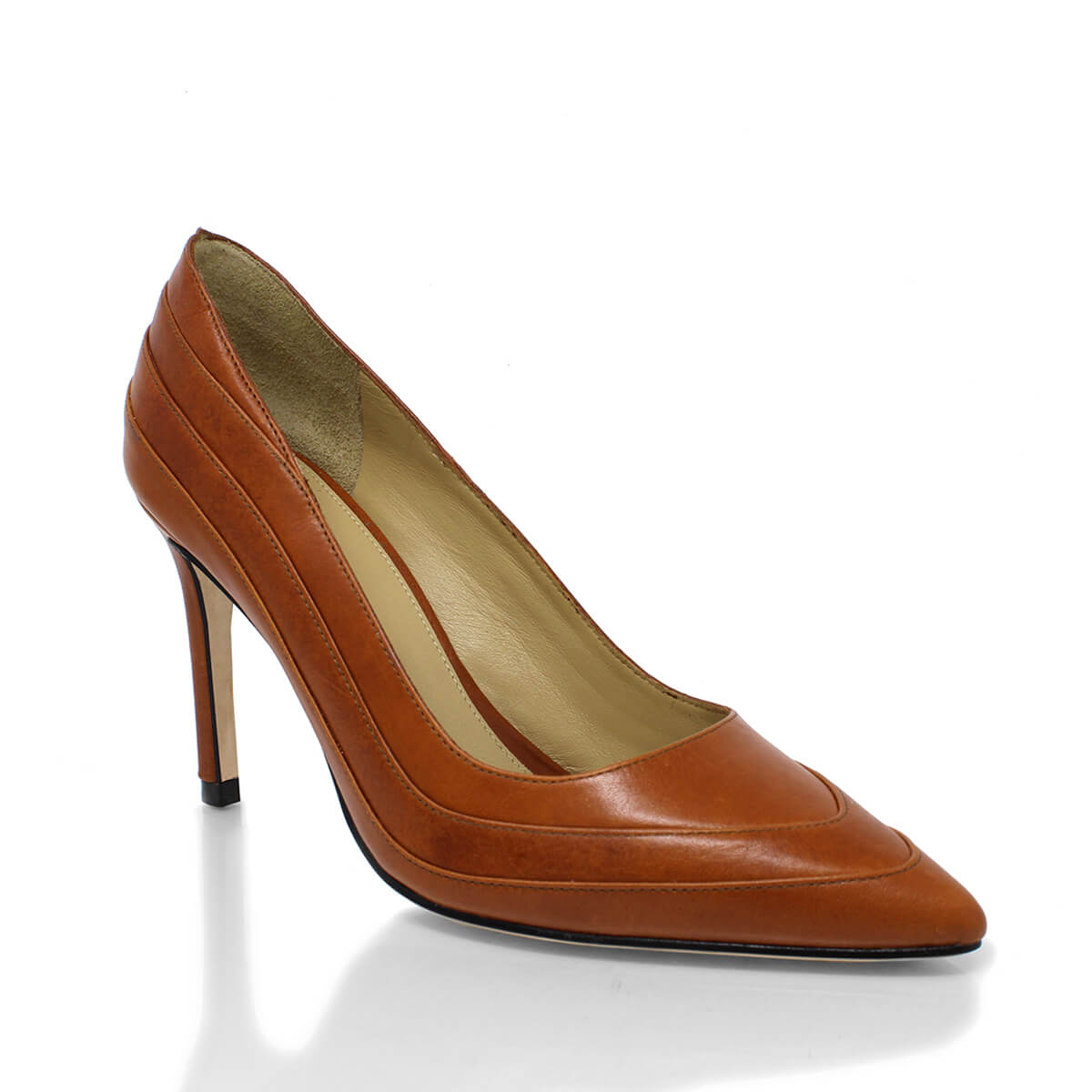 ROUS 75 - Tan Regina Romero Zapato Zapatilla Tacon Alto Para Dama en Piel