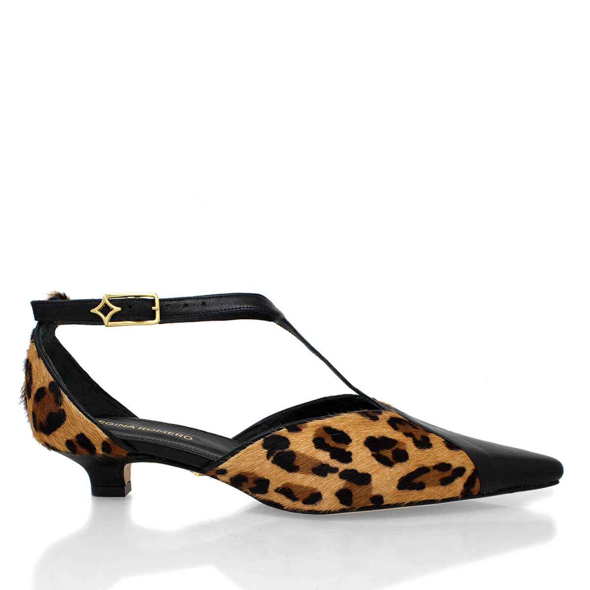 FIORELLA 30 - Cafe Print Regina Romero Zapato Zapatilla Tacon Bajo Para Dama en Piel