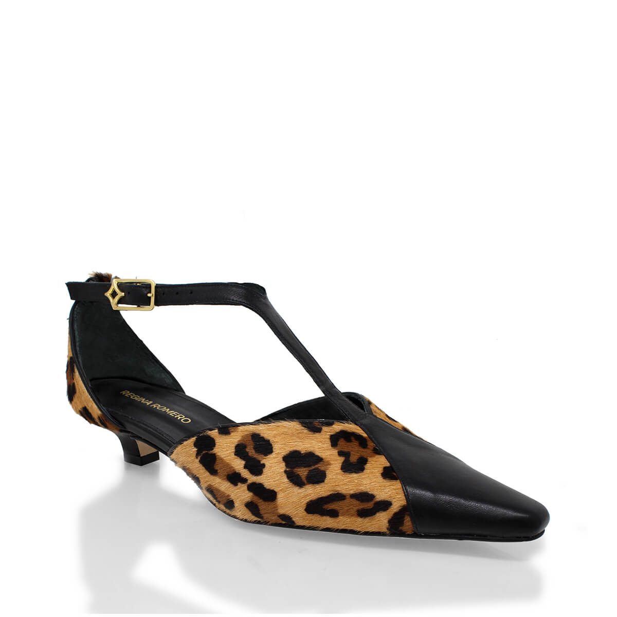 FIORELLA 30 - Cafe Print Regina Romero Zapato Zapatilla Tacon Bajo Para Dama en Piel