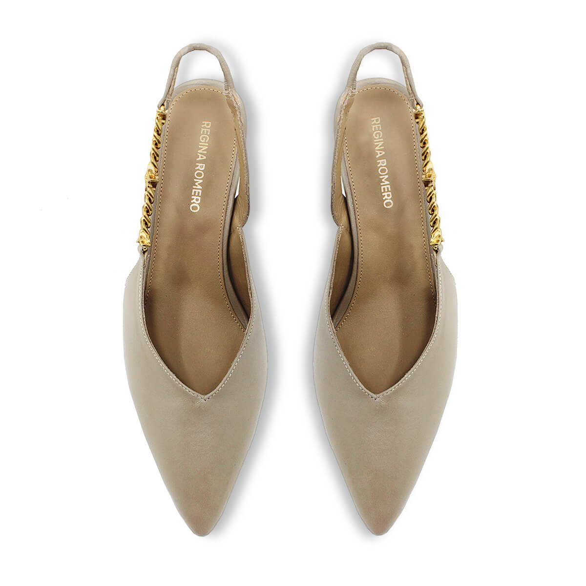 MEGAN 60 - Beige Regina Romero Zapato Sandalia Zapatilla Tacon Bajo Para Dama en Piel