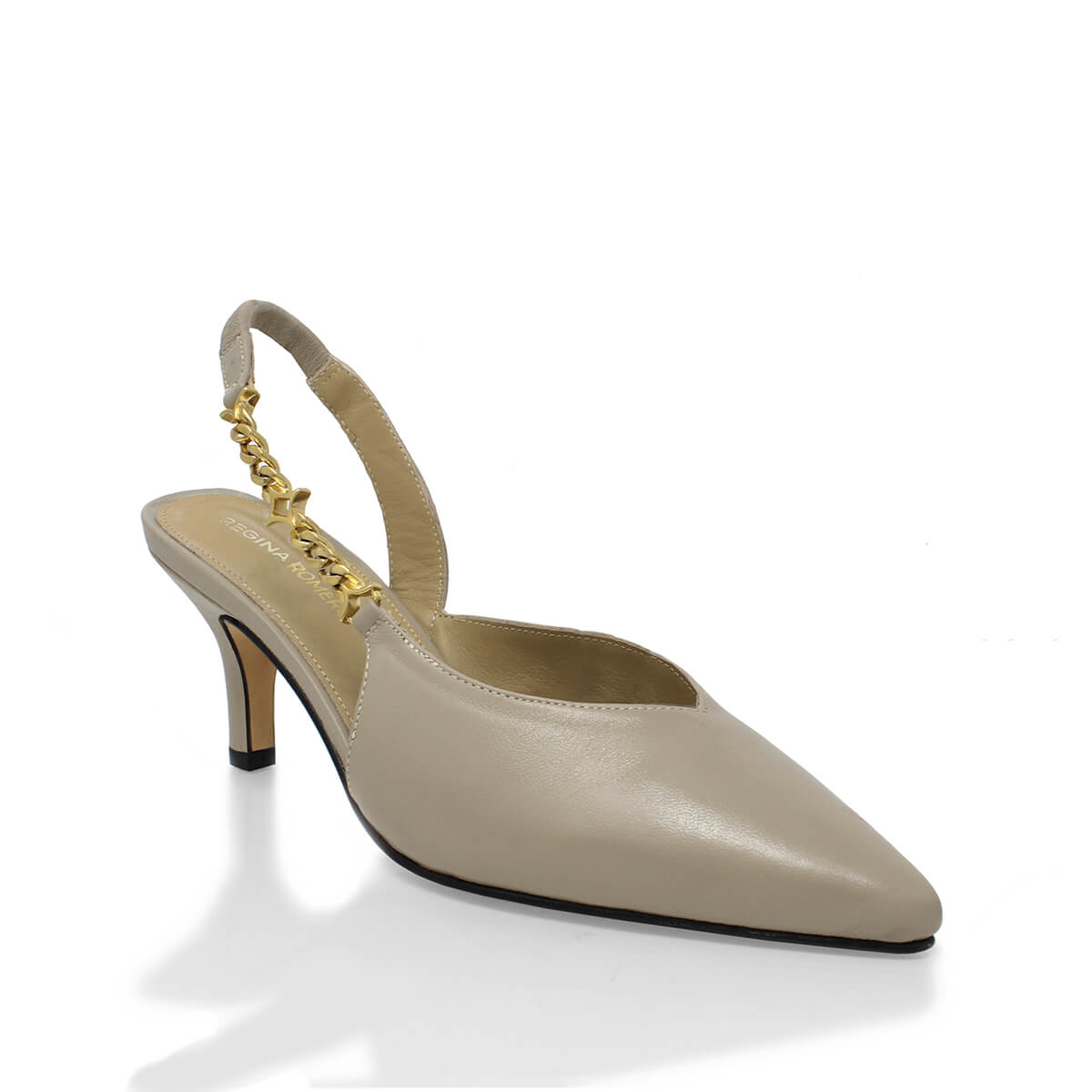 MEGAN 60 - Beige Regina Romero Zapato Sandalia Zapatilla Tacon Bajo Para Dama en Piel