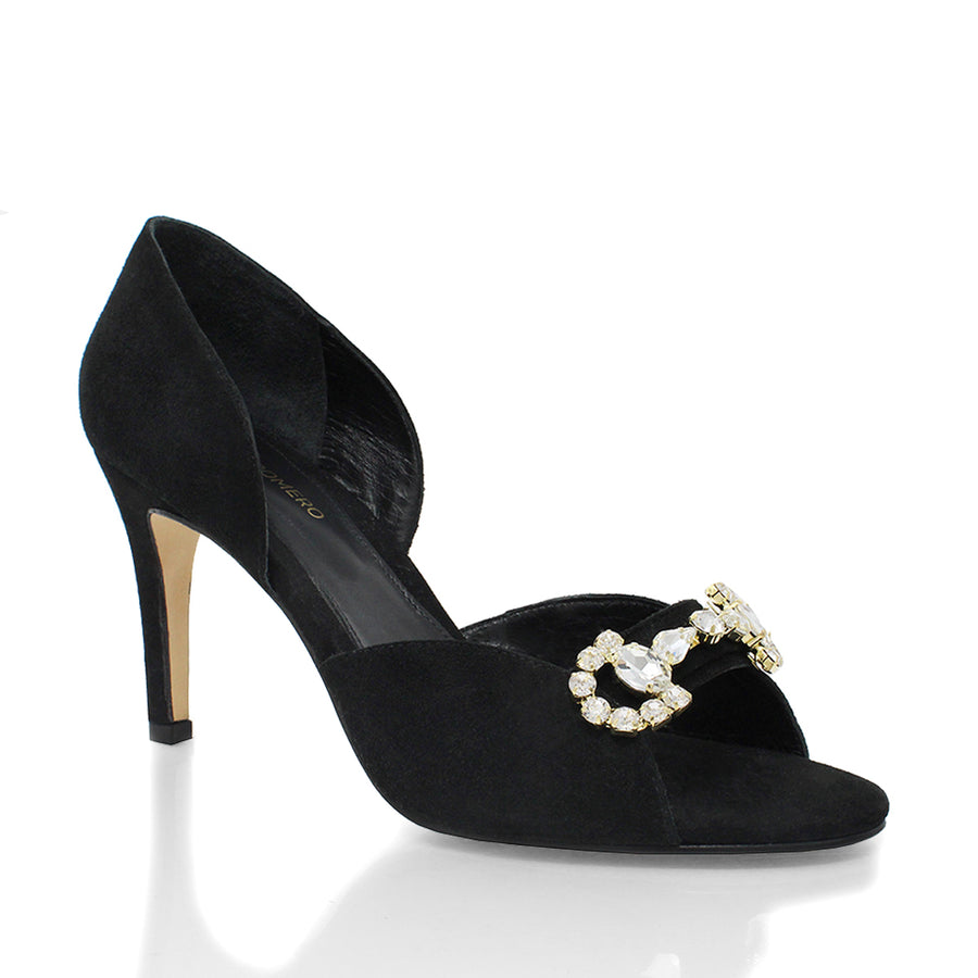 BELLINI 85 - Black Suede Regina Romero High Heel Sandal Slipper Shoe for Women in Leather