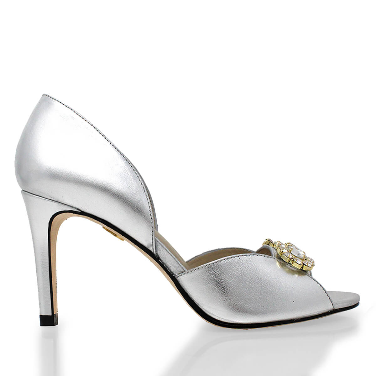 BELLINI 85 - Silver Regina Romero High Heel Sandal Slipper Shoe for Women in Leather