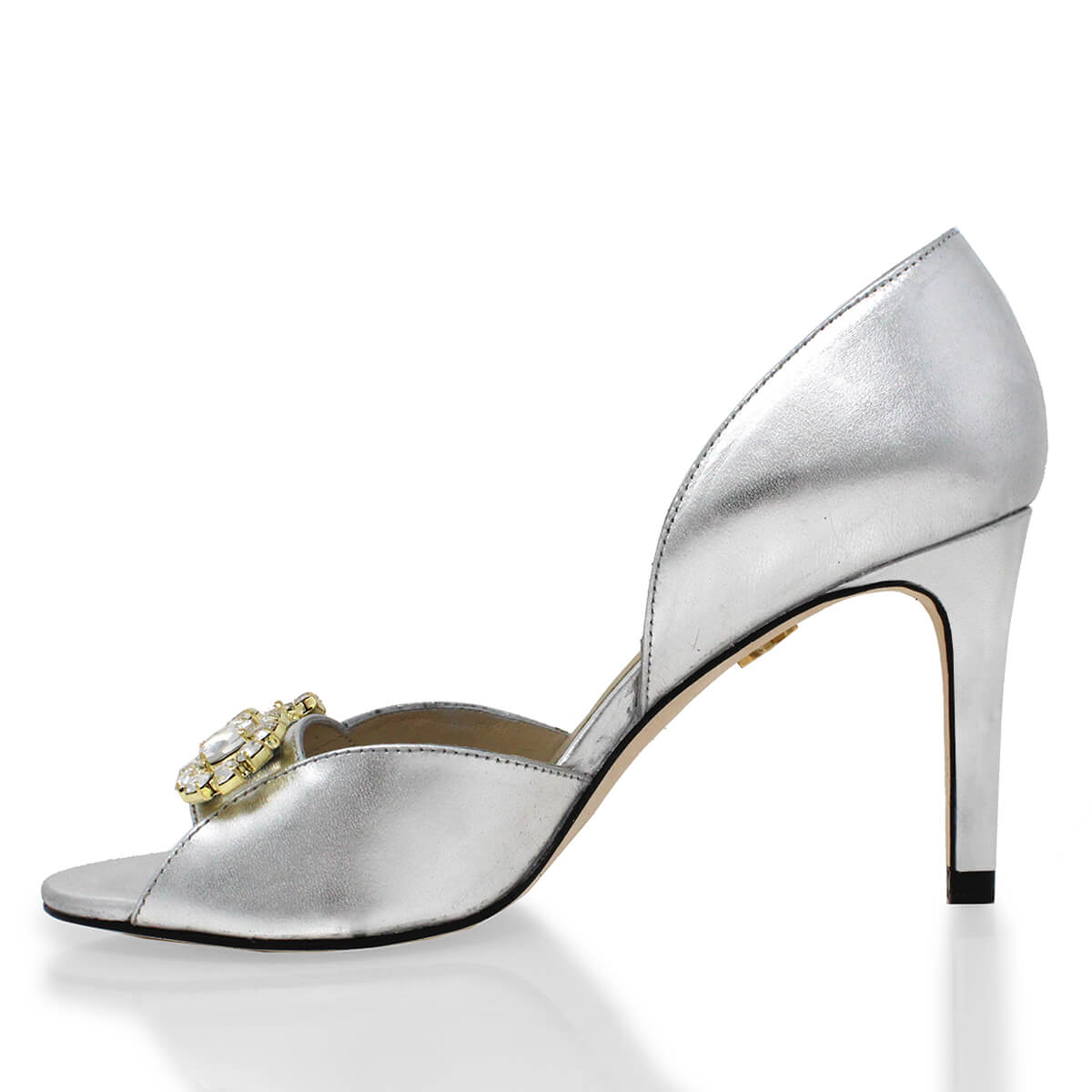BELLINI 85 - Silver Regina Romero High Heel Sandal Slipper Shoe for Women in Leather