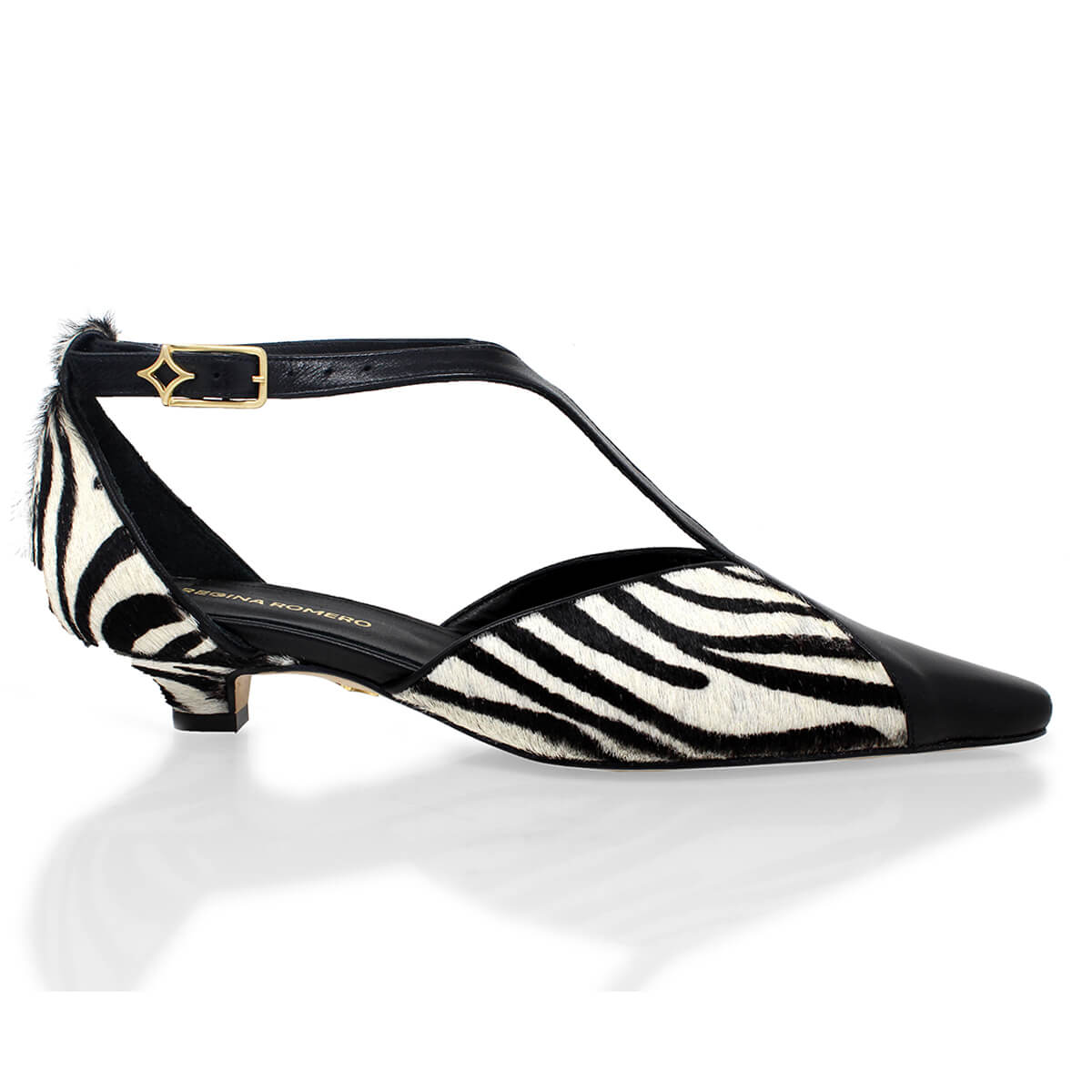 FIORELLA 30 - Negro Print Regina Romero Zapato Zapatilla Tacon Bajo Para Dama en Piel