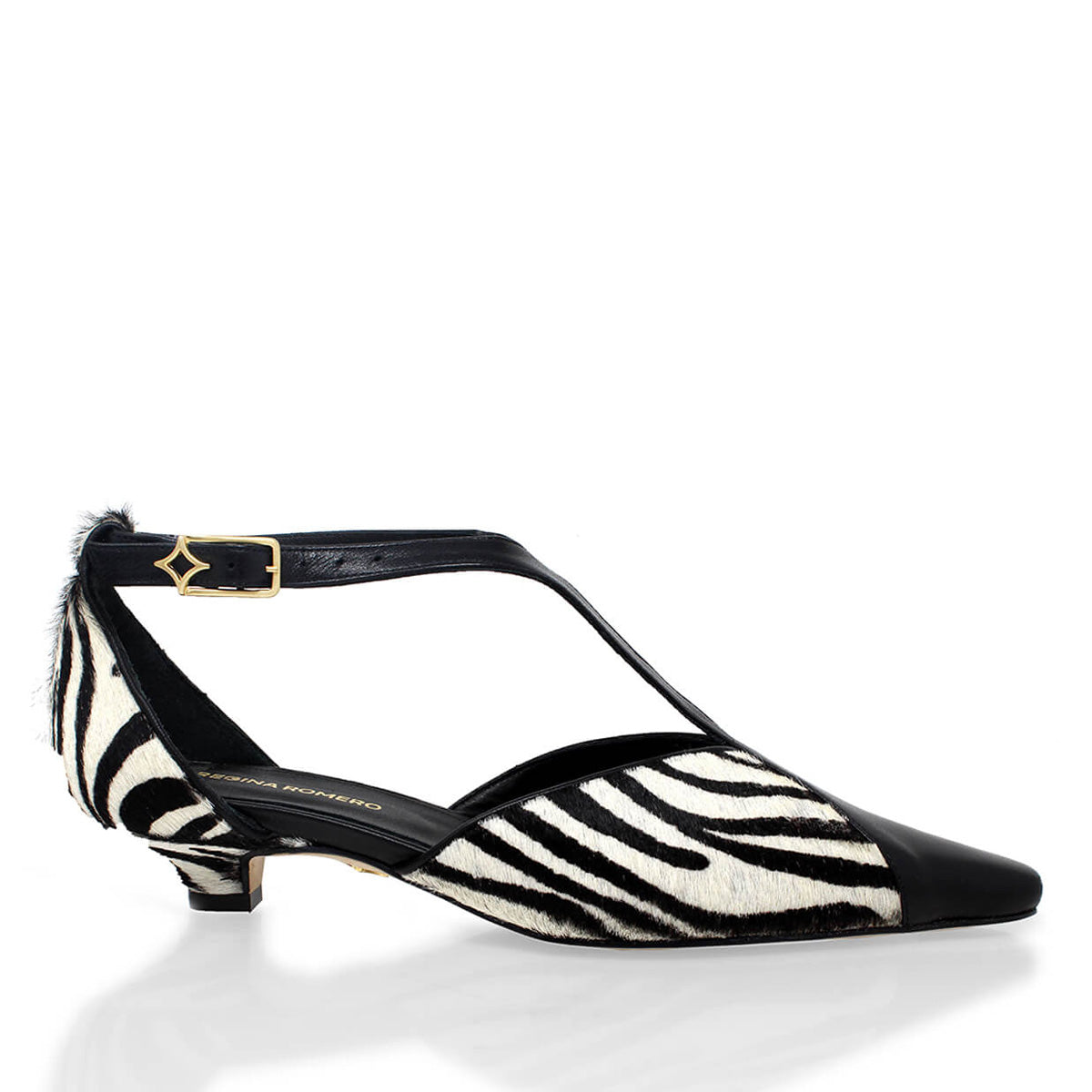 FIORELLA 30 - Negro Print Regina Romero Zapato Zapatilla Tacon Bajo Para Dama en Piel