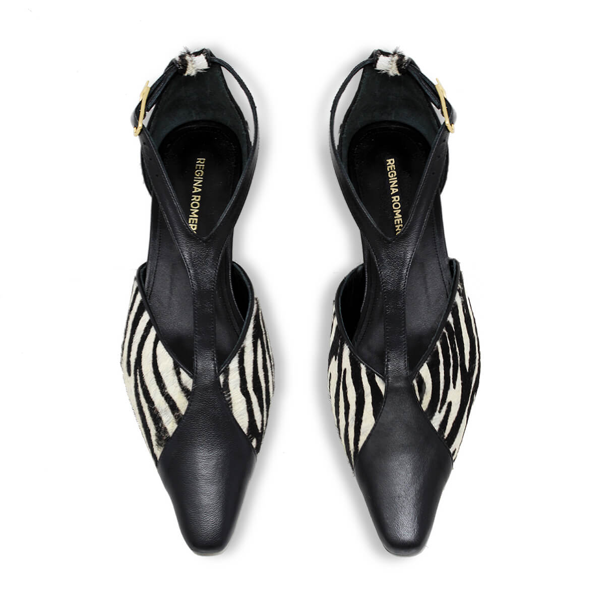 FIORELLA 30 - Negro Print Regina Romero Zapato Zapatilla Tacon Bajo Para Dama en Piel