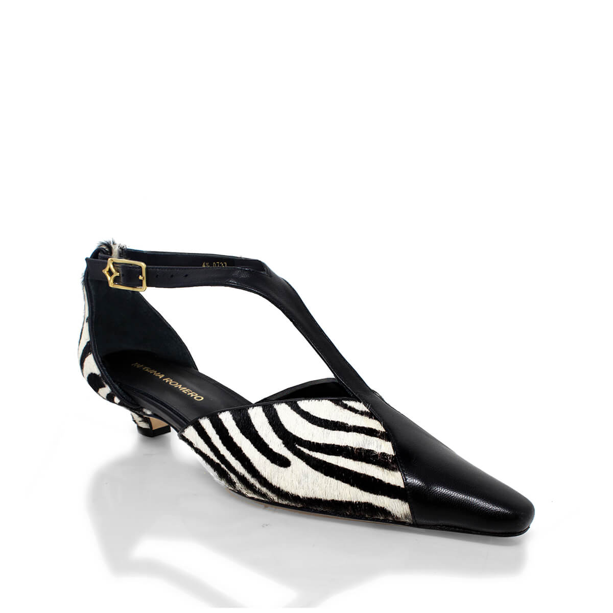 FIORELLA 30 - Negro Print Regina Romero Zapato Zapatilla Tacon Bajo Para Dama en Piel