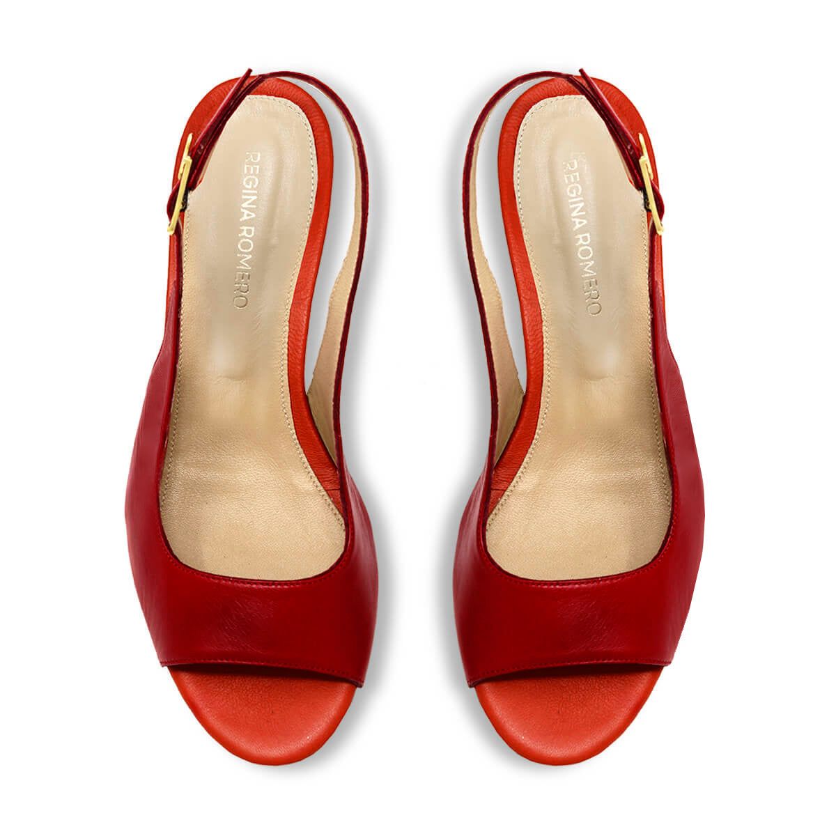 GEORGIA 50 - Rojo y Naranja Regina Romero Zapato Sandalia Zapatilla Tacon Bajo Para Dama en Piel
