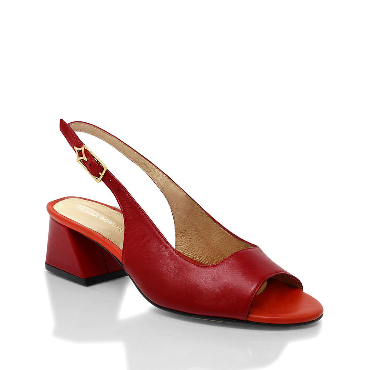 GEORGIA 50 - Rojo y Naranja Regina Romero Zapato Sandalia Zapatilla Tacon Bajo Para Dama en Piel