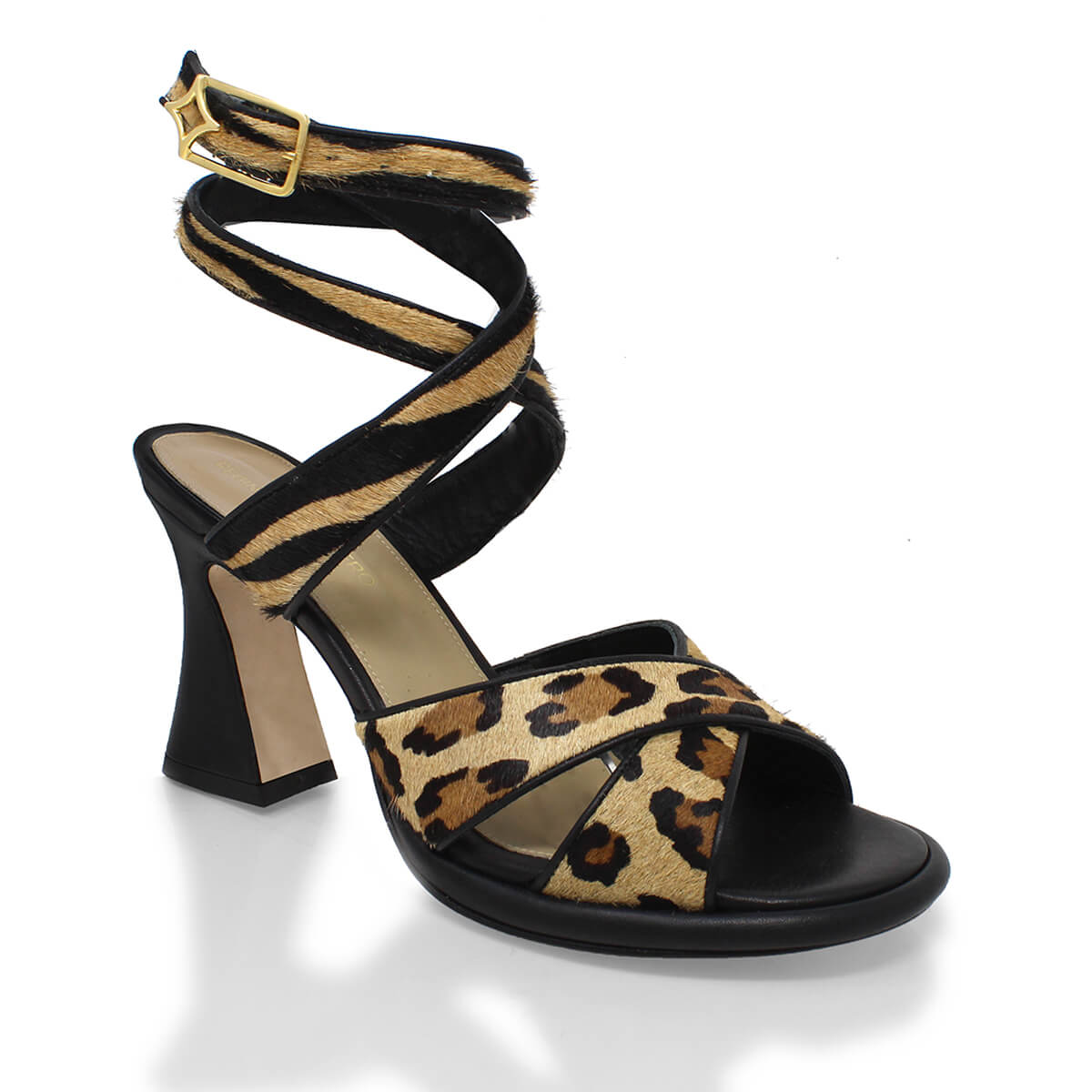 GIANNINA 85 - Beige Print y Negro Regina Romero Zapato Zapatilla Tacon Alto Para Dama en Piel
