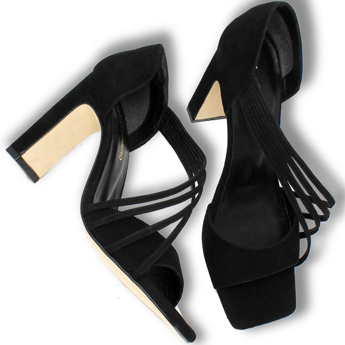 HELIA 100 - Old Gold Regina Romero High Heel Sandal Shoe for Lady in Leather