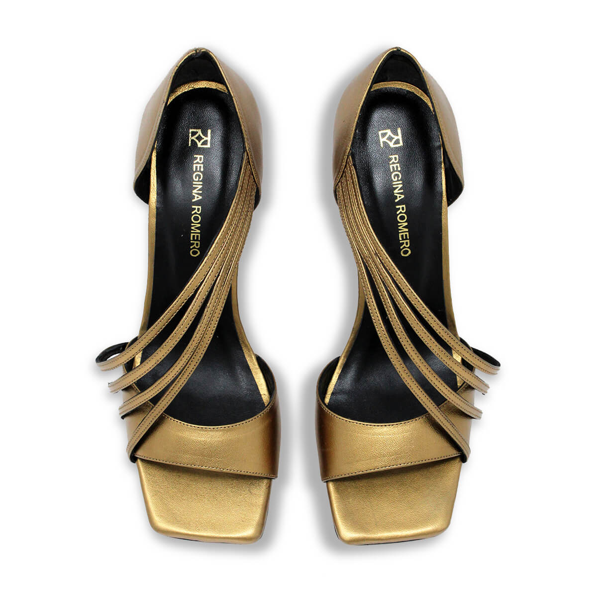 HELIA 100 - Old Gold Regina Romero High Heel Sandal Shoe for Lady in Leather