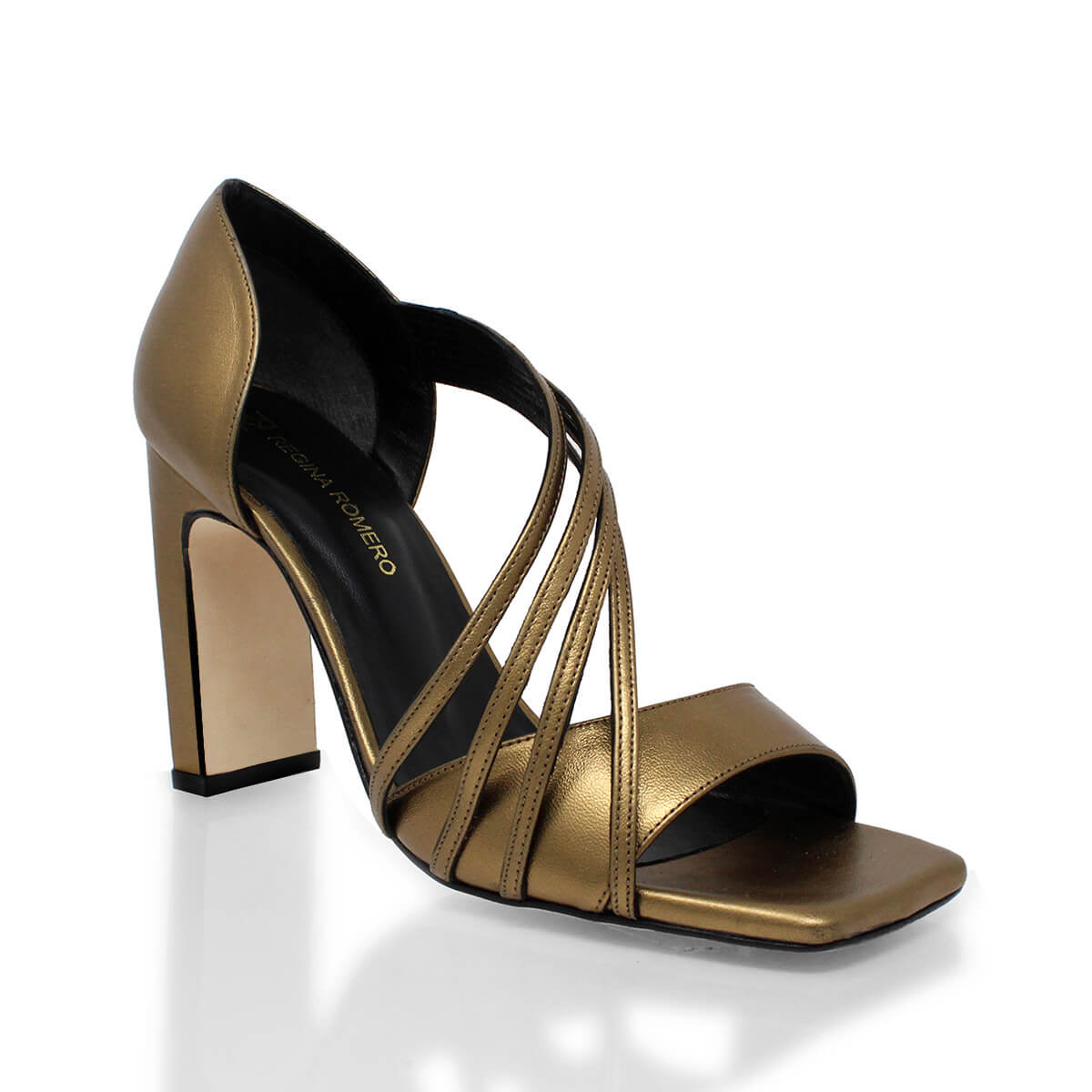 HELIA 100 - Old Gold Regina Romero High Heel Sandal Shoe for Lady in Leather