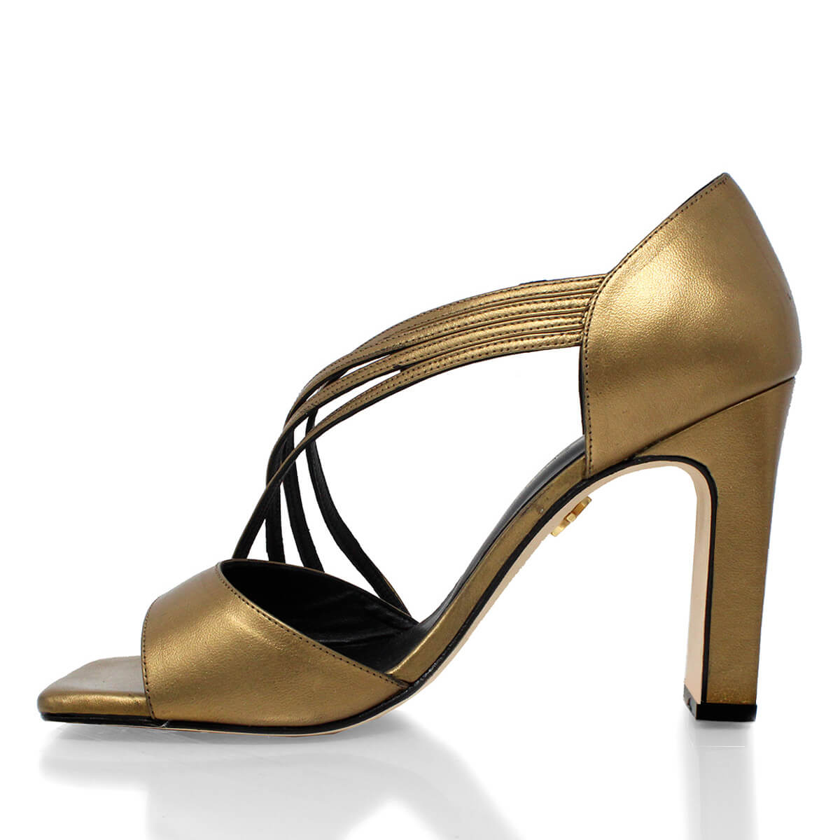HELIA 100 - Old Gold Regina Romero High Heel Sandal Shoe for Lady in Leather