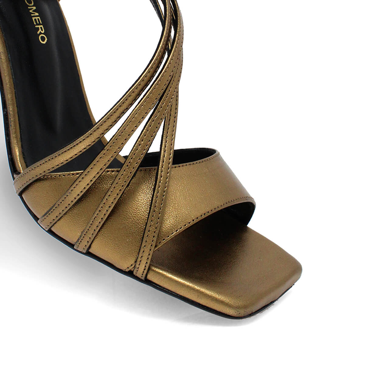 HELIA 100 - Old Gold Regina Romero High Heel Sandal Shoe for Lady in Leather