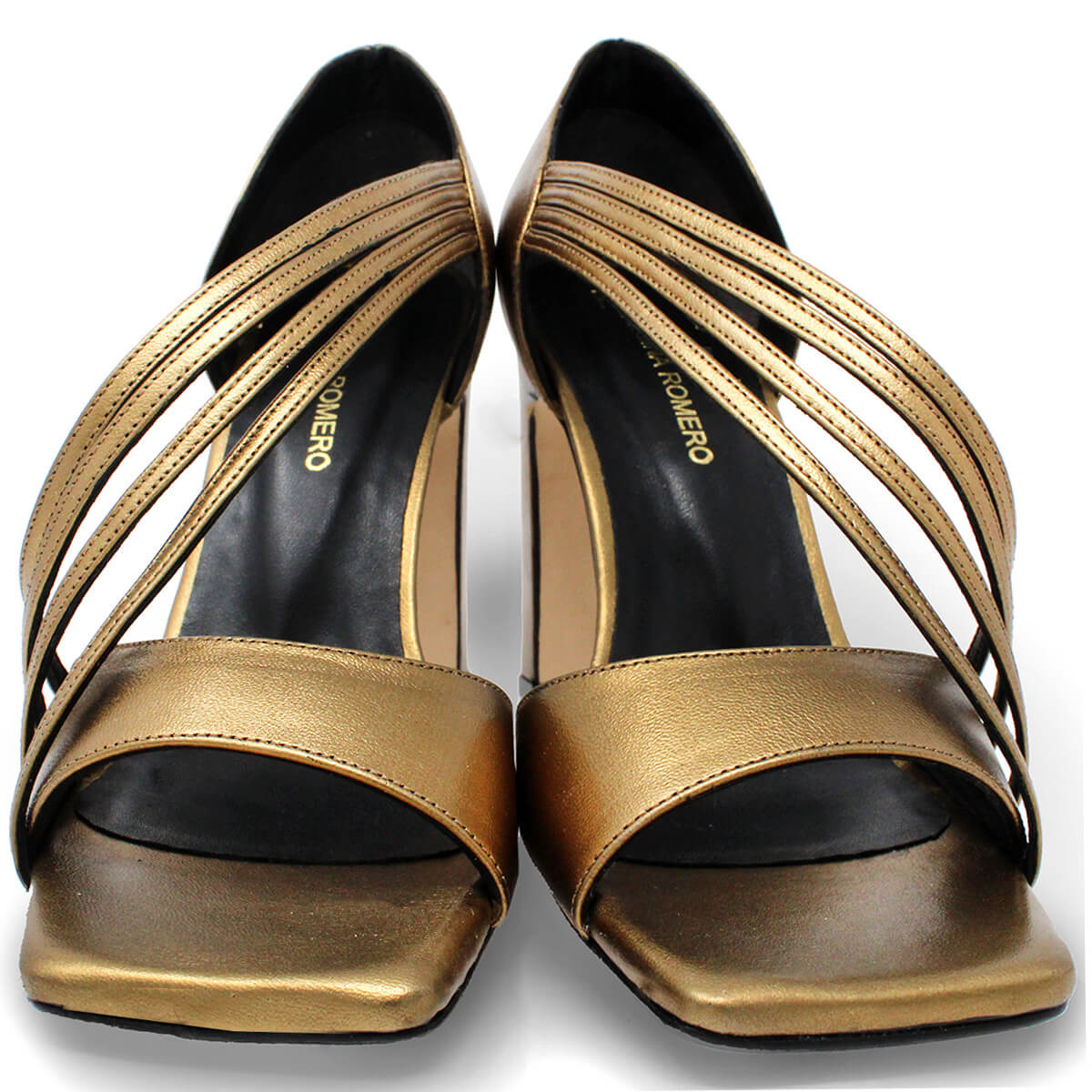 HELIA 100 - Old Gold Regina Romero High Heel Sandal Shoe for Lady in Leather