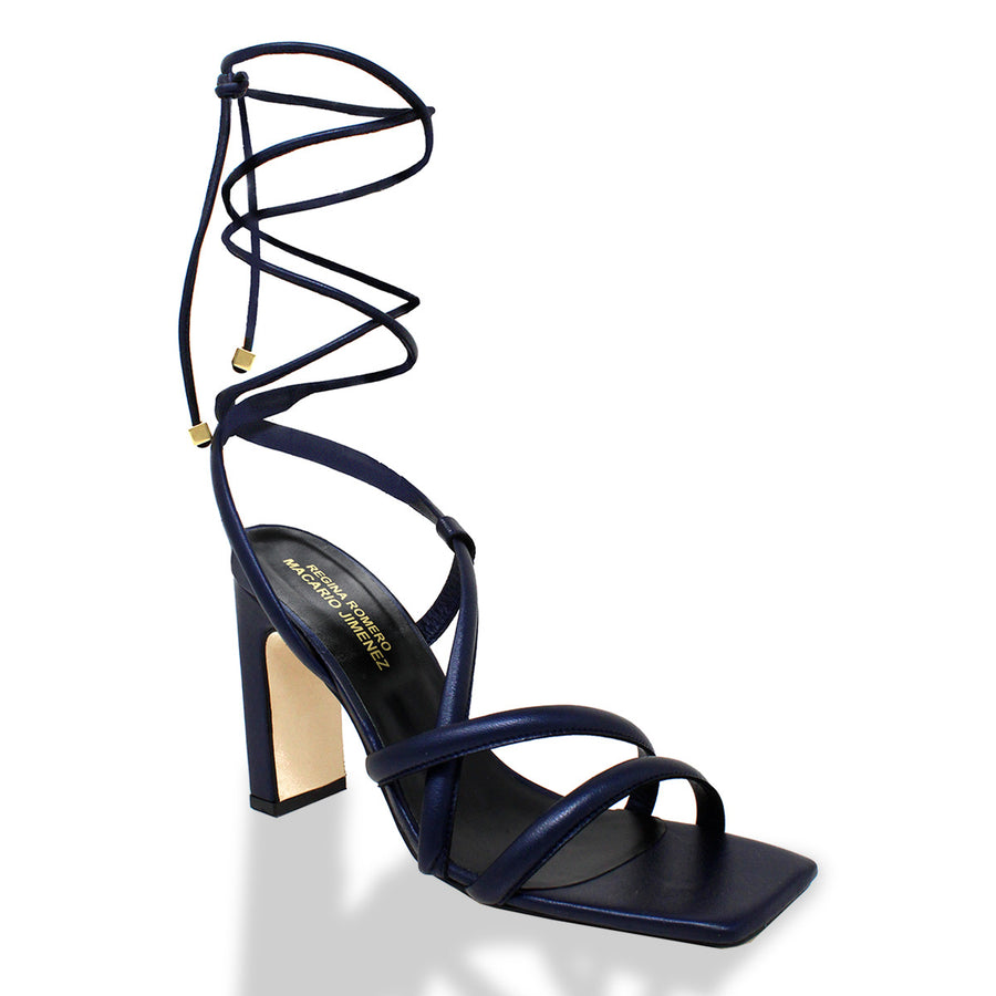 PIA 100 - Black and Stainless Steel Regina Romero High Heel Sandal Shoe for Lady in Leather