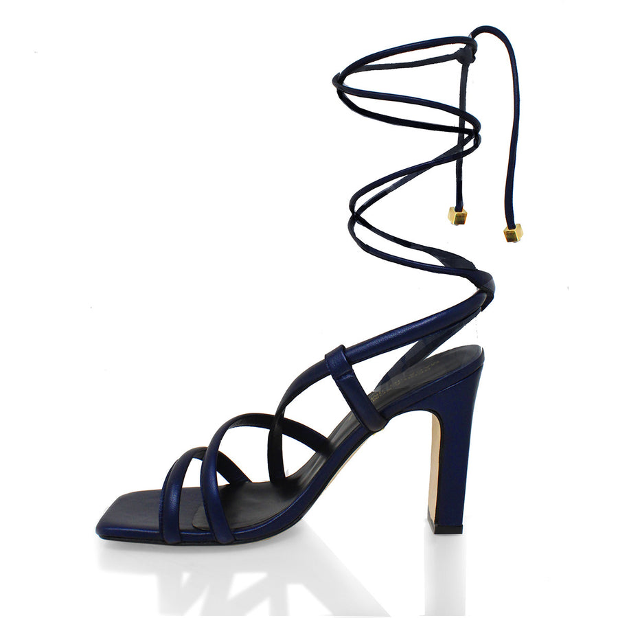 PIA 100 - Black and Stainless Steel Regina Romero High Heel Sandal Shoe for Lady in Leather