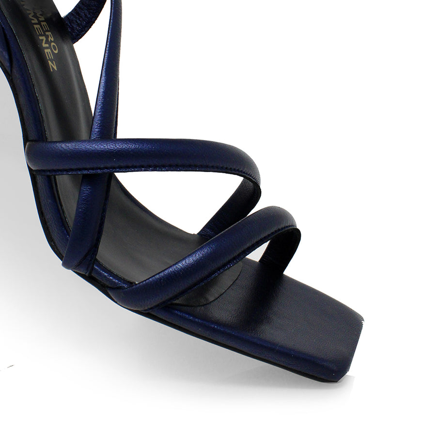 PIA 100 - Black and Stainless Steel Regina Romero High Heel Sandal Shoe for Lady in Leather