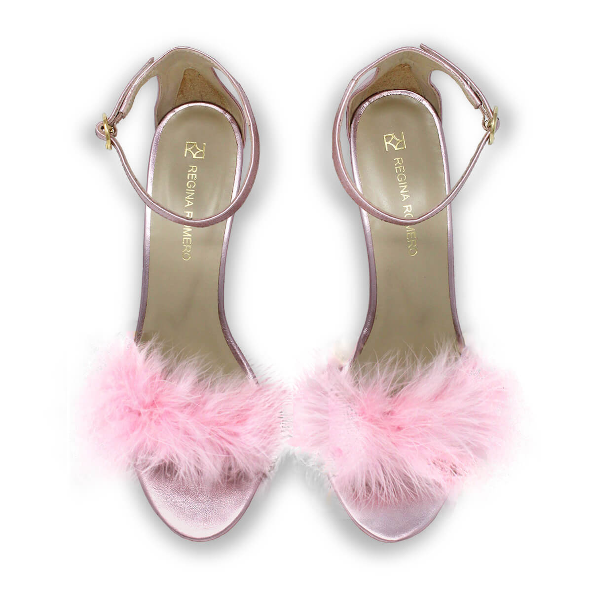 KELLY 85 - Rosa Metalico Regina Romero Zapato Sandalia Zapatilla Tacon Alto Para Dama en Piel