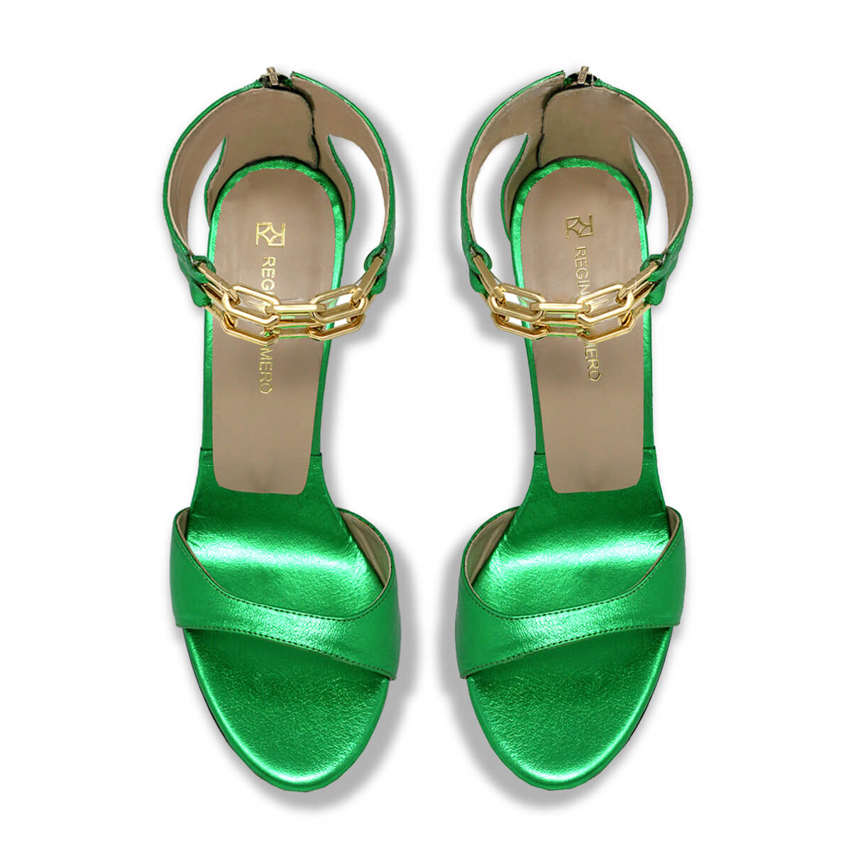 LORENA 85 - Verde Metalico Regina Romero Zapato Sandalia Zapatilla Tacon Alto Para Dama en Piel