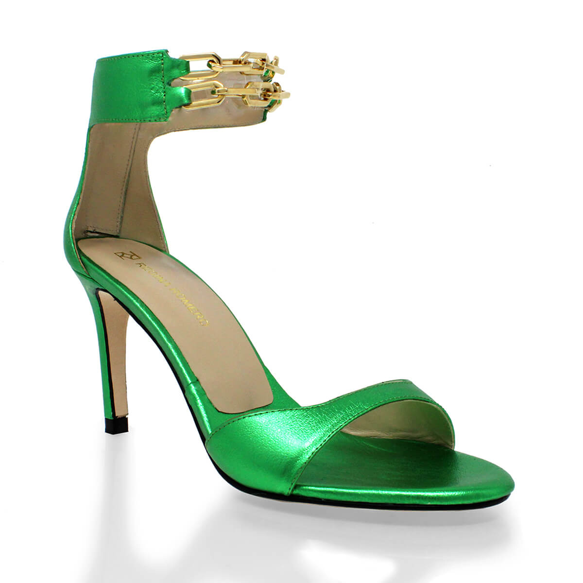 LORENA 85 - Verde Metalico Regina Romero Zapato Sandalia Zapatilla Tacon Alto Para Dama en Piel