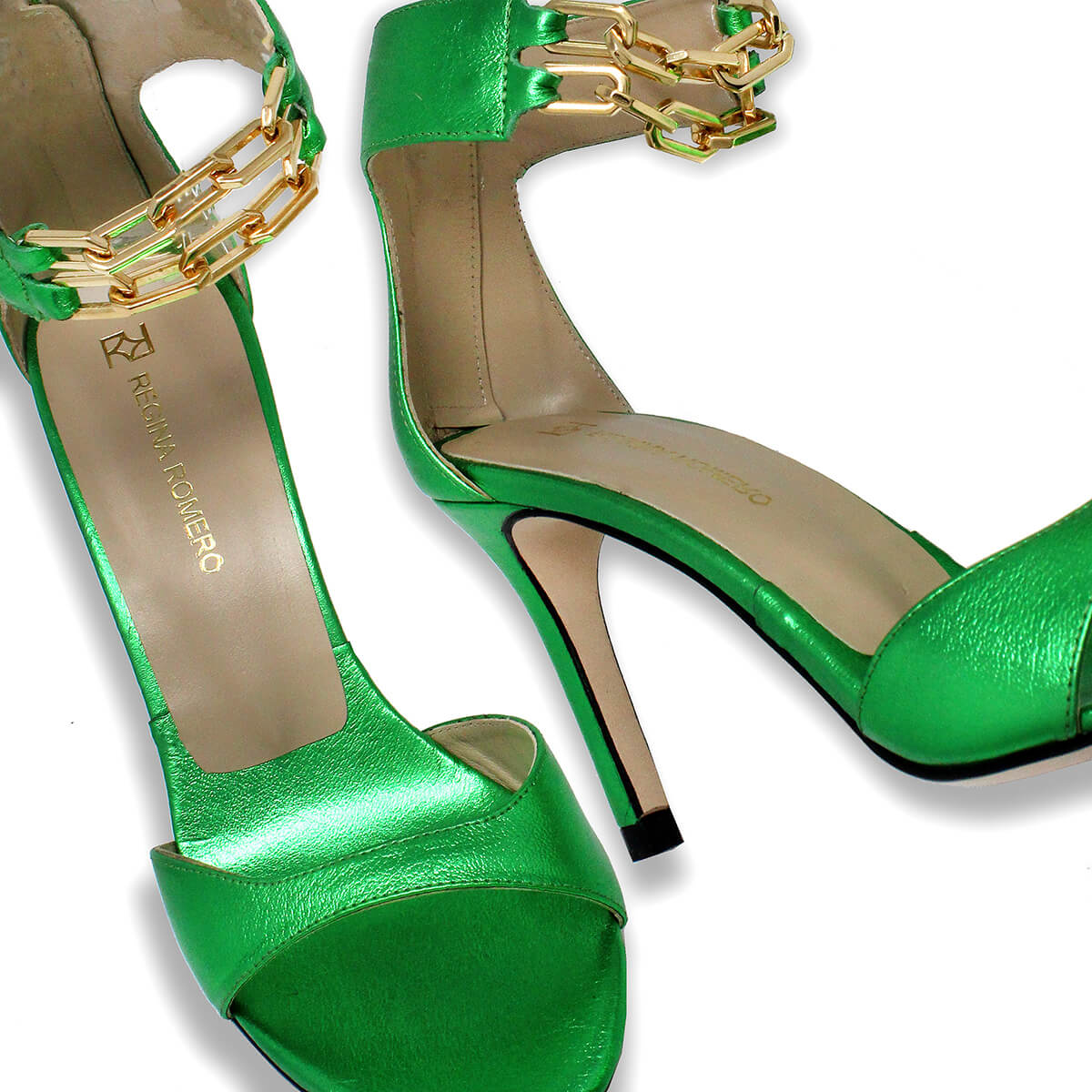 LORENA 85 - Verde Metalico Regina Romero Zapato Sandalia Zapatilla Tacon Alto Para Dama en Piel