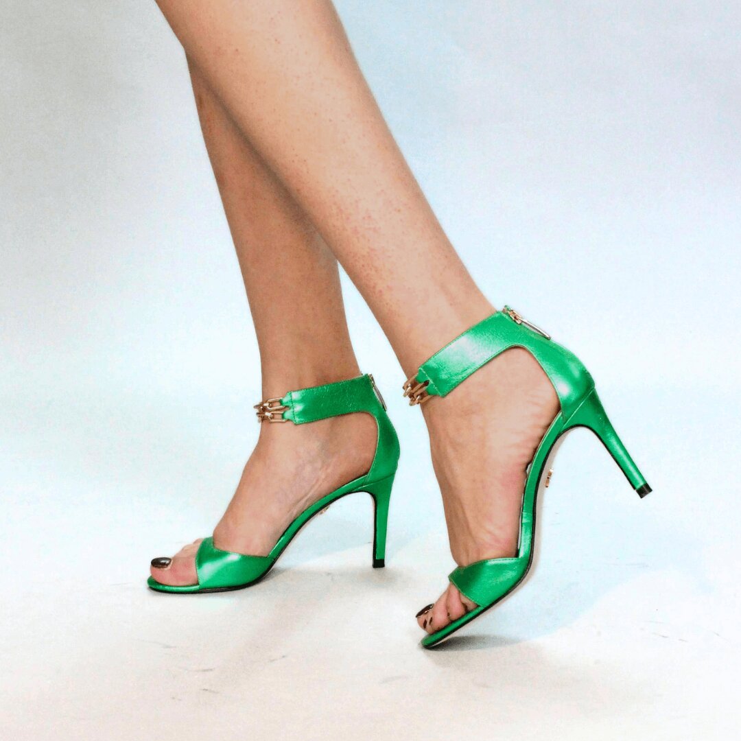 LORENA 85 - Verde Metalico Regina Romero Zapato Sandalia Zapatilla Tacon Alto Para Dama en Piel