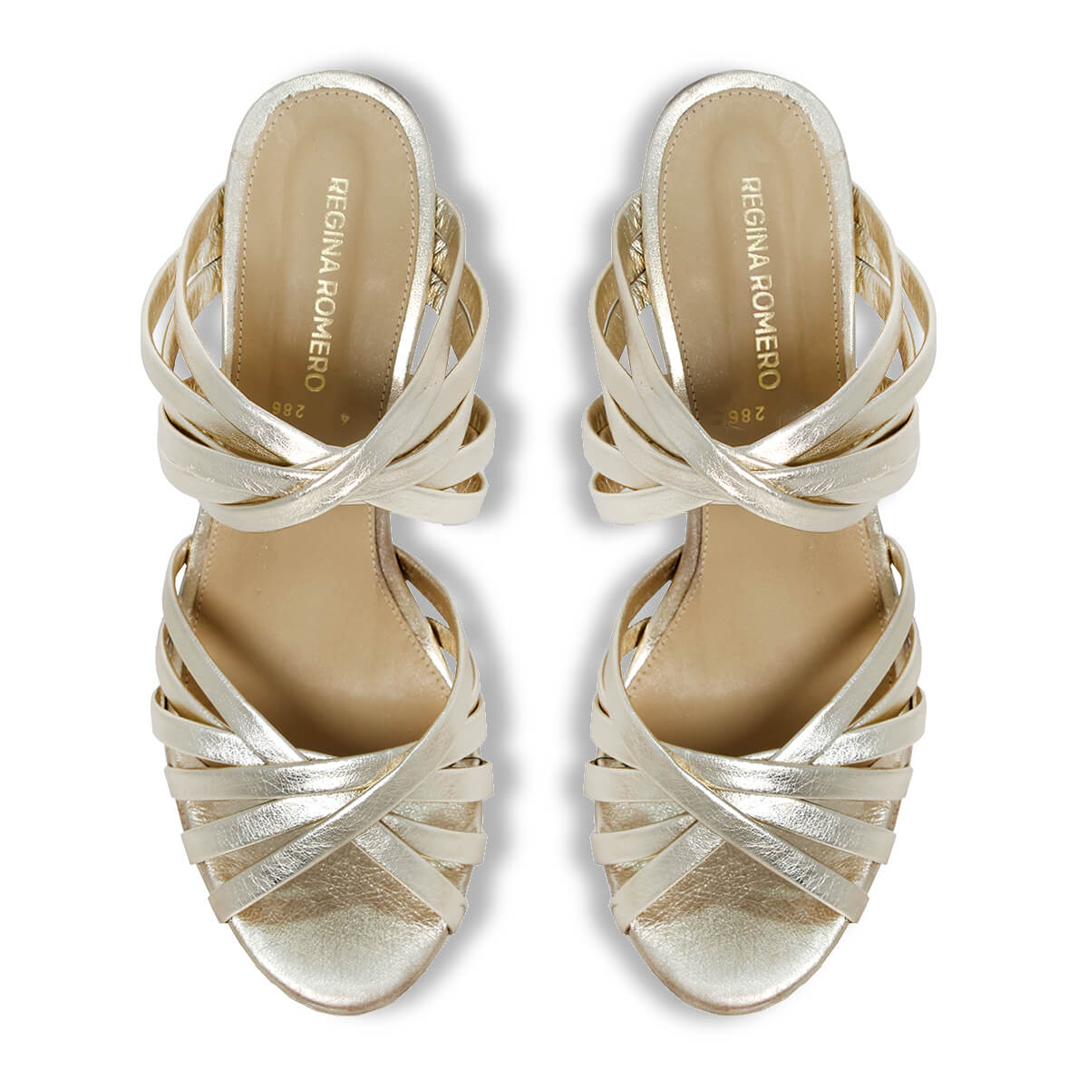 MINERVA 105 - Champagne Regina Romero Zapato Zapatilla Tacon Alto Para Dama en Piel