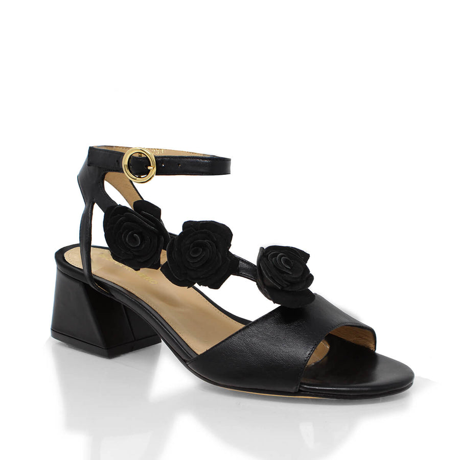 MIRACLE 50 - Negro Regina Romero Zapato Sandalia Zapatilla Tacon Bajo Para Dama en Piel