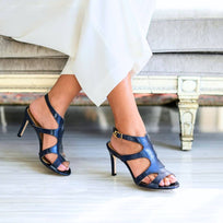MILA 85 - Azul Metalico Regina Romero Zapato Sandalia Zapatilla Tacon Alto Para Dama en Piel
