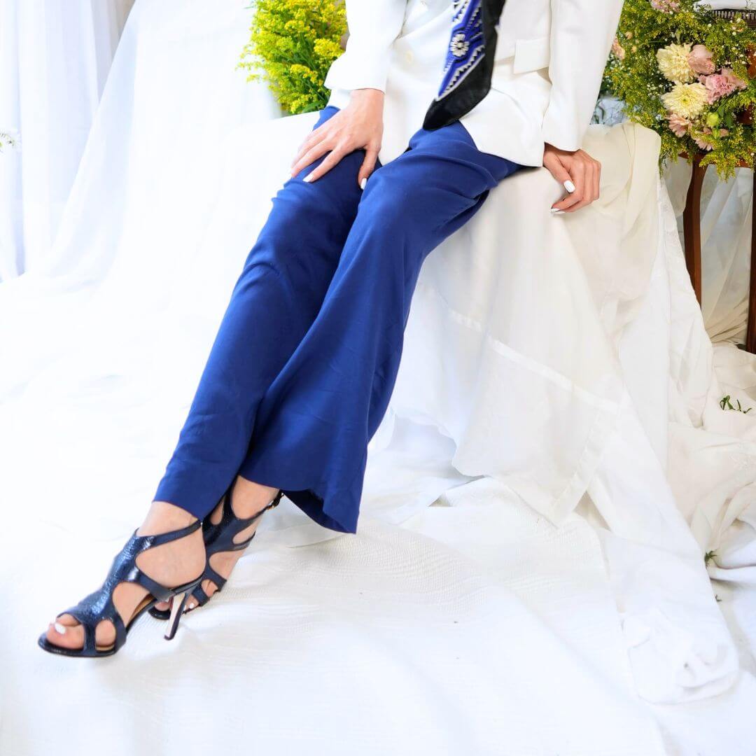 MILA 85 - Azul Metalico Regina Romero Zapato Sandalia Zapatilla Tacon Alto Para Dama en Piel