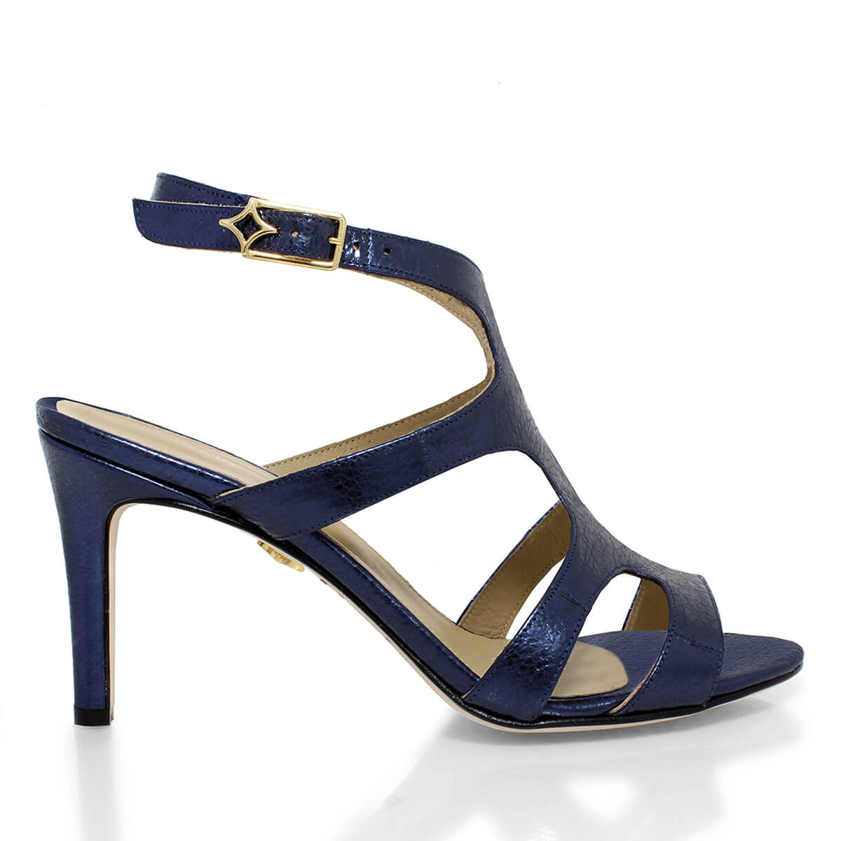 MILA 85 - Azul Metalico Regina Romero Zapato Sandalia Zapatilla Tacon Alto Para Dama en Piel