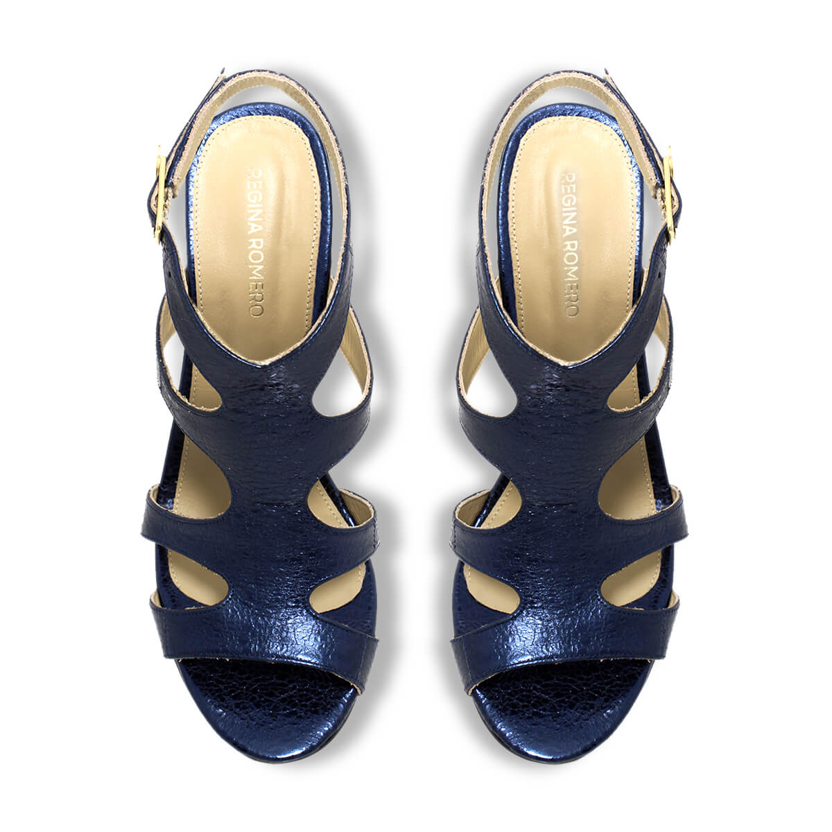 MILA 85 - Azul Metalico Regina Romero Zapato Sandalia Zapatilla Tacon Alto Para Dama en Piel