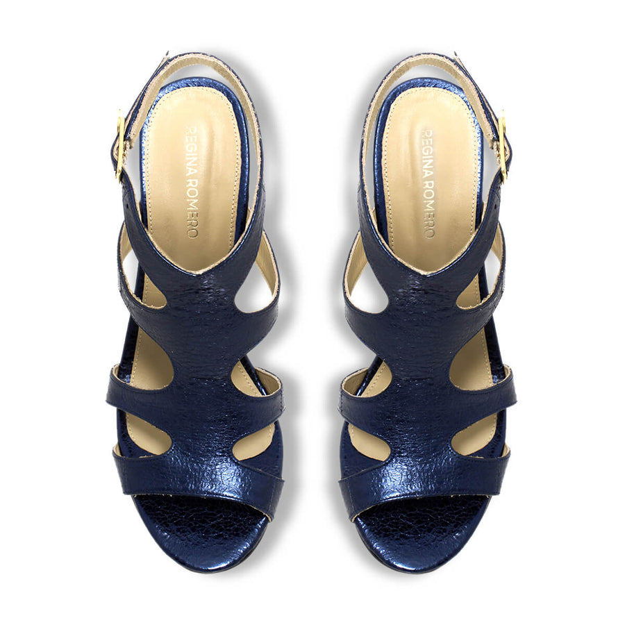 MILA 85 - Azul Metalico Regina Romero Zapato Sandalia Zapatilla Tacon Alto Para Dama en Piel
