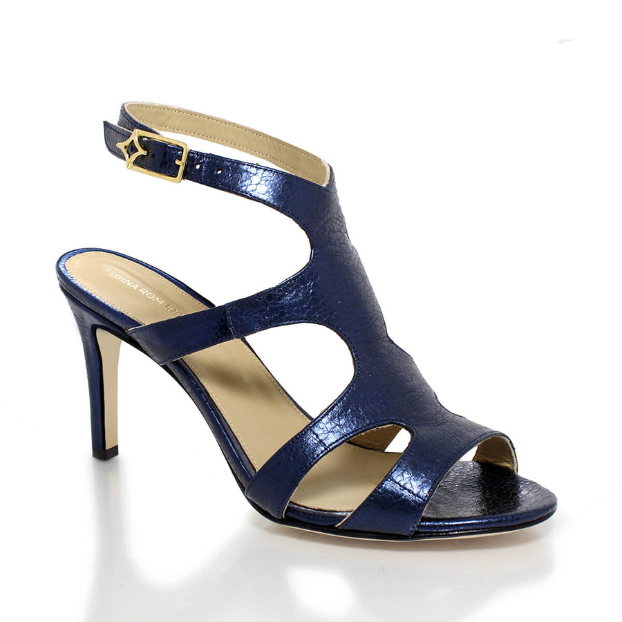 MILA 85 - Azul Metalico Regina Romero Zapato Sandalia Zapatilla Tacon Alto Para Dama en Piel