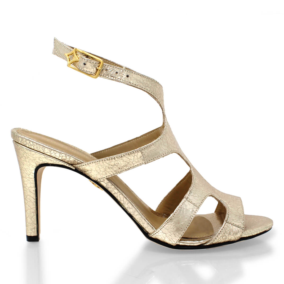 MILA 85 - Oro Regina Romero Zapato Sandalia Zapatilla Tacon Alto Para Dama en Piel