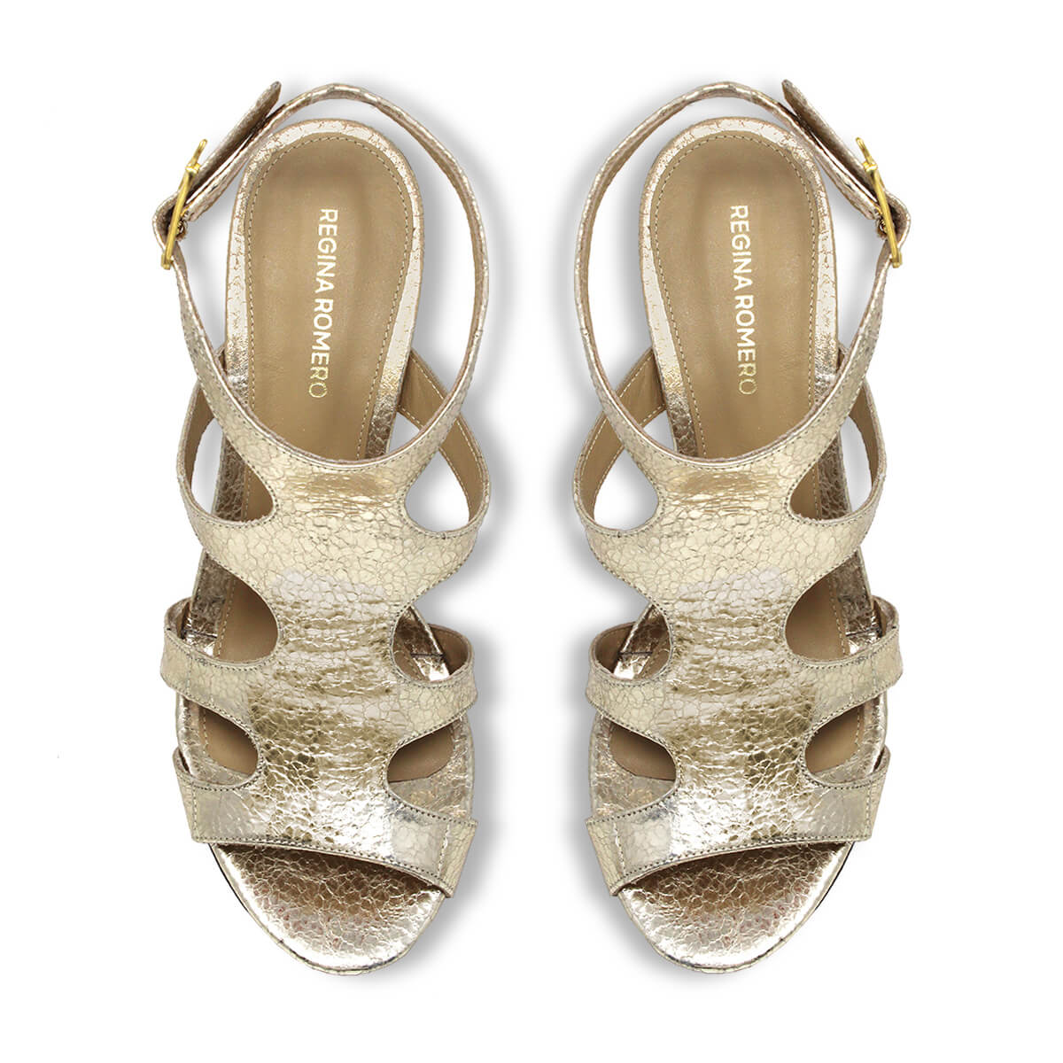 MILA 85 - Oro Regina Romero Zapato Sandalia Zapatilla Tacon Alto Para Dama en Piel