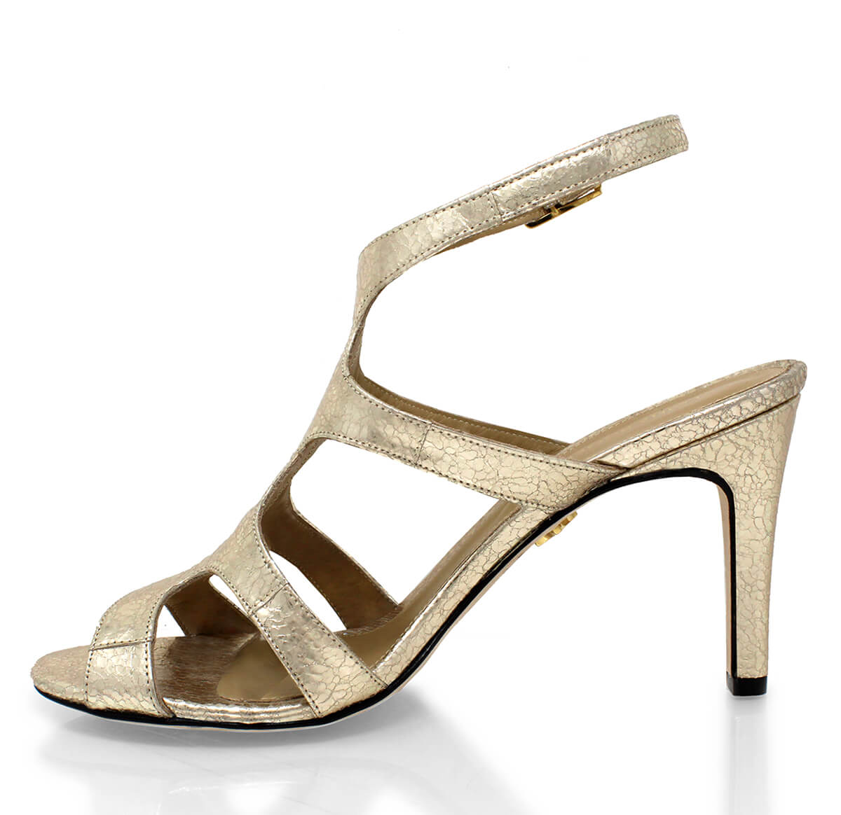 MILA 85 - Oro Regina Romero Zapato Sandalia Zapatilla Tacon Alto Para Dama en Piel