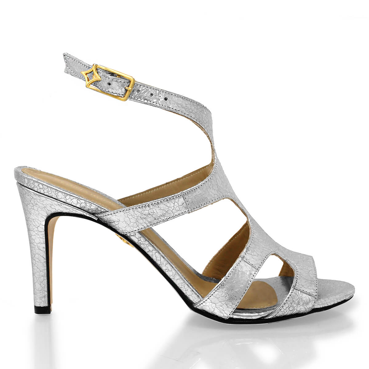 MILA 85 - Plata Regina Romero Zapato Sandalia Zapatilla Tacon Alto Para Dama en Piel