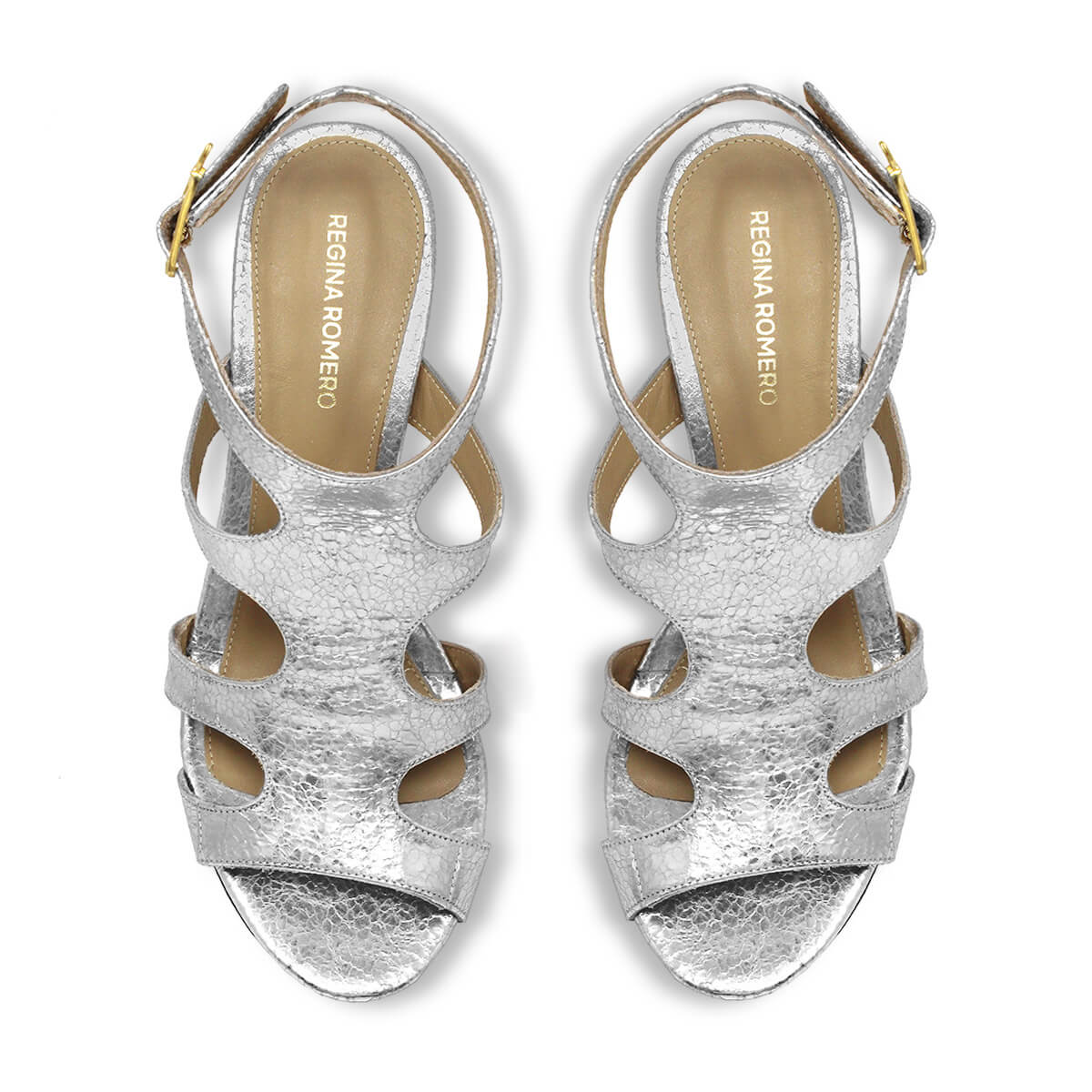 MILA 85 - Plata Regina Romero Zapato Sandalia Zapatilla Tacon Alto Para Dama en Piel