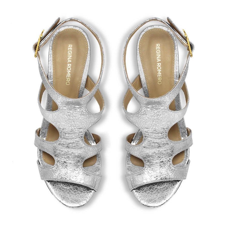 MILA 85 - Plata Regina Romero Zapato Sandalia Zapatilla Tacon Alto Para Dama en Piel