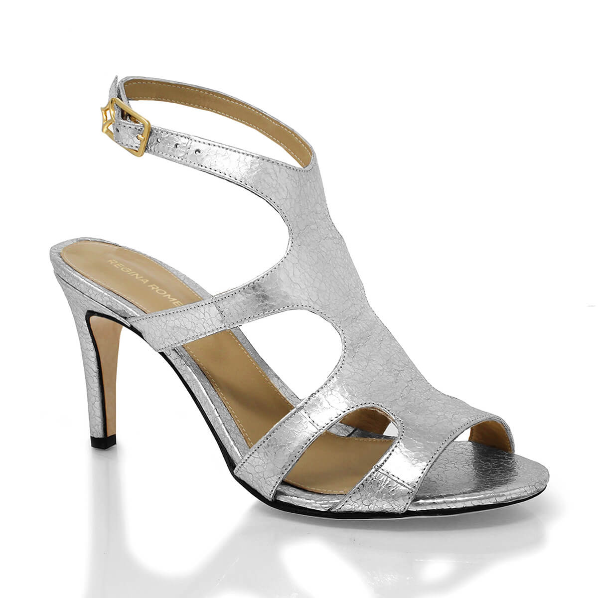 MILA 85 - Plata Regina Romero Zapato Sandalia Zapatilla Tacon Alto Para Dama en Piel