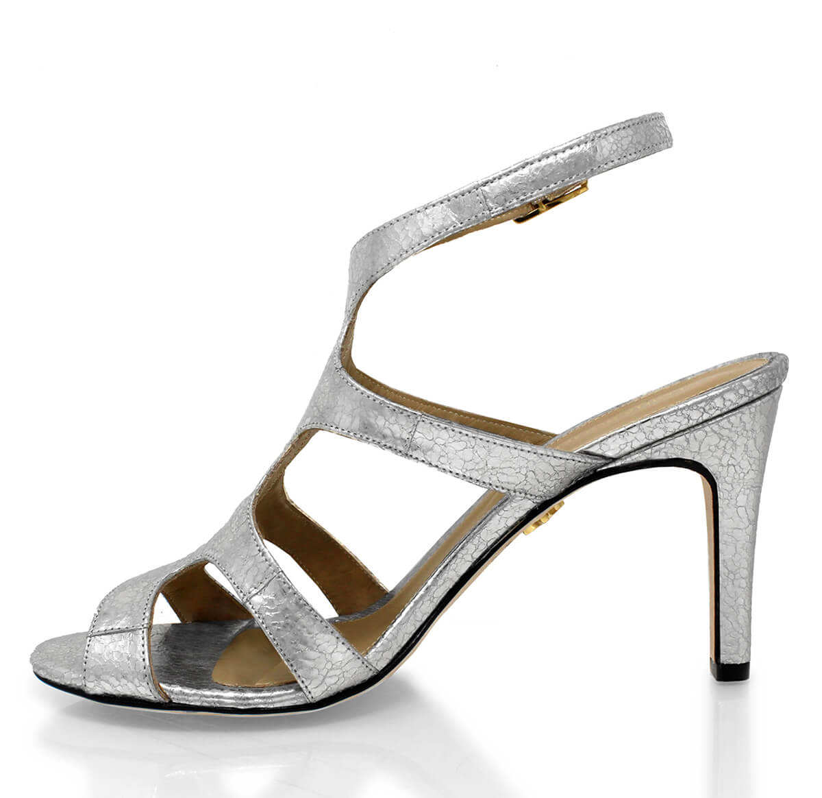 MILA 85 - Plata Regina Romero Zapato Sandalia Zapatilla Tacon Alto Para Dama en Piel