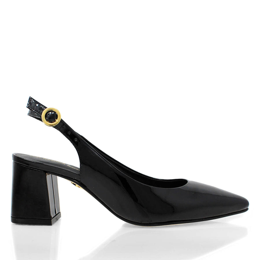 TANIA 50 - Charol Negro Regina Romero Zapato Zapatilla Tacon Bajo Para Dama en Piel
